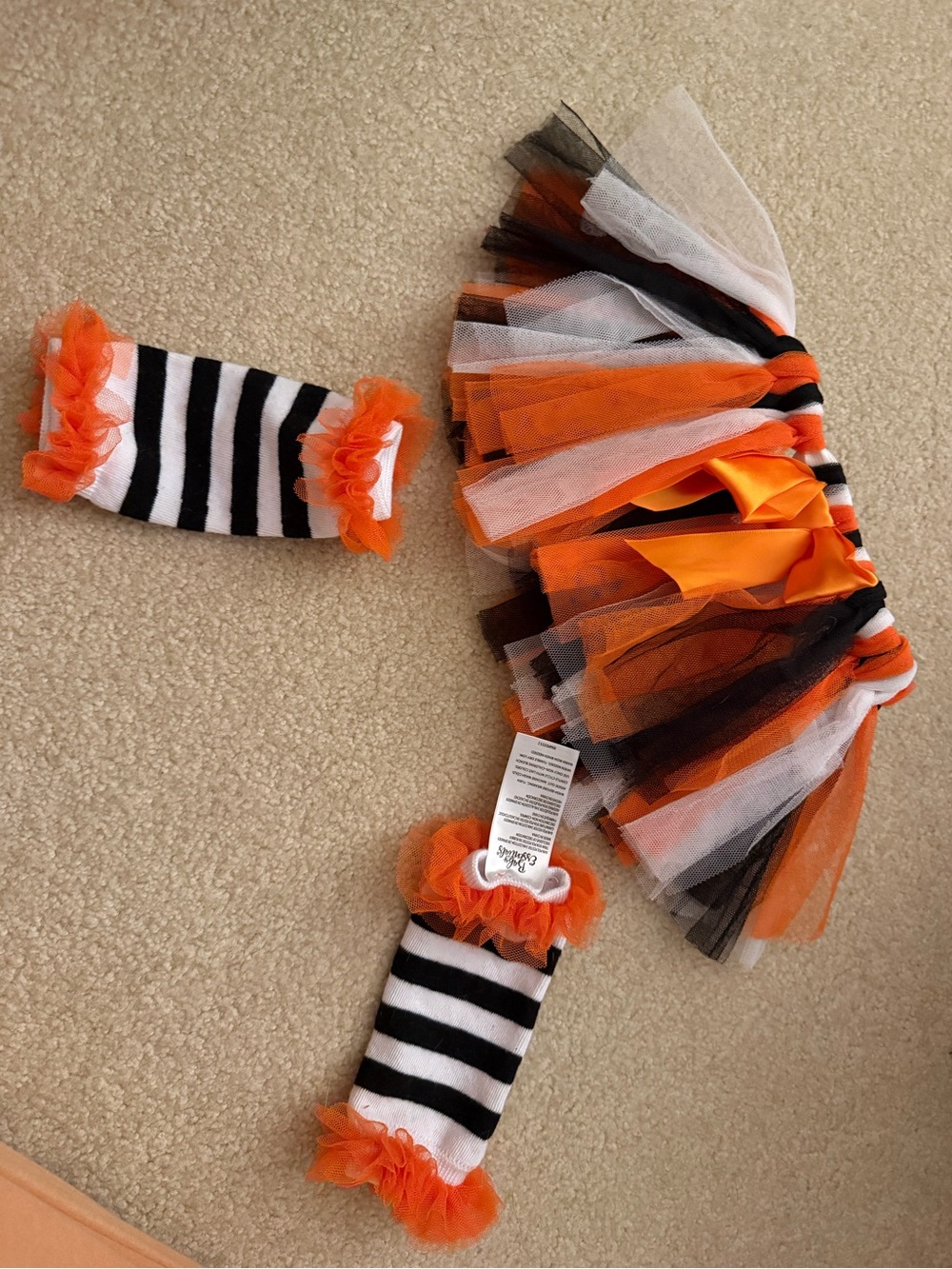 Baby Essentials Orange & Black Striped Tulle Tutu Set with Ruffle Leg Warmers